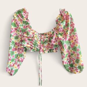 Fiestar Floral Romantic Coquette Pastel Colorful Easter Ruffle Cropped Blouse